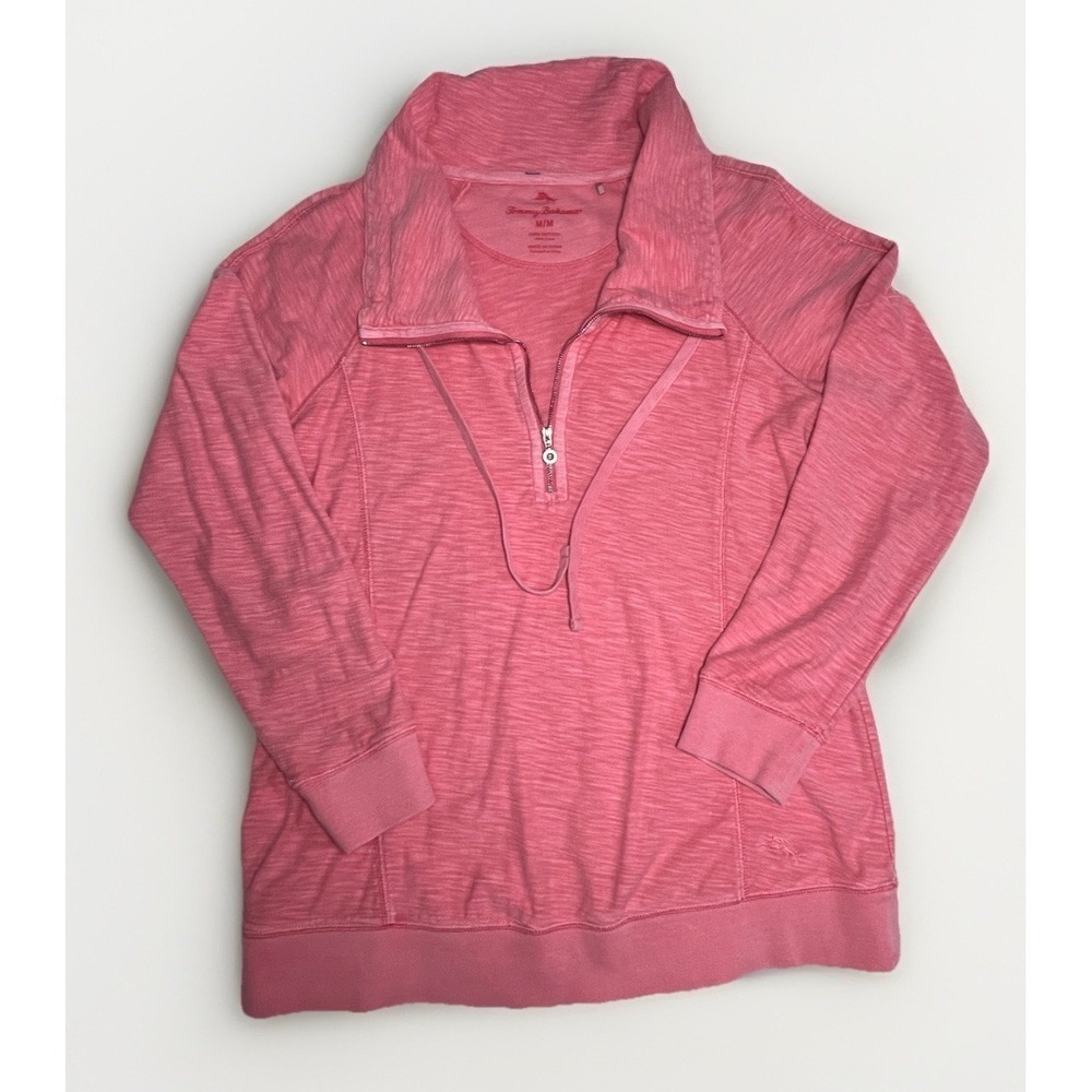 Tommy Bahama Pullover Pink 1/4 Zip Womens M Long Sleeve Cotton Casual Layering